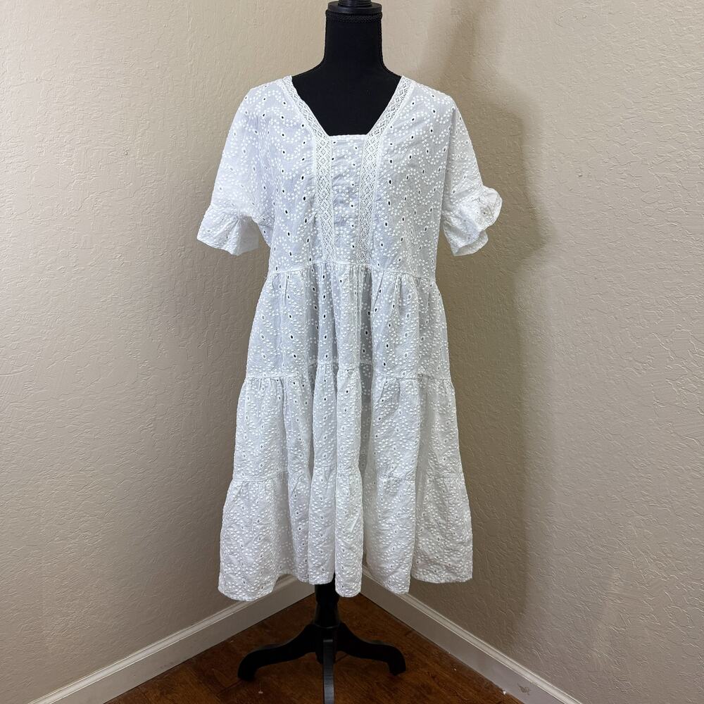 Etsy-style Broderie Anglaise White Cotton Dress Carla Ferro Made in Italy L
